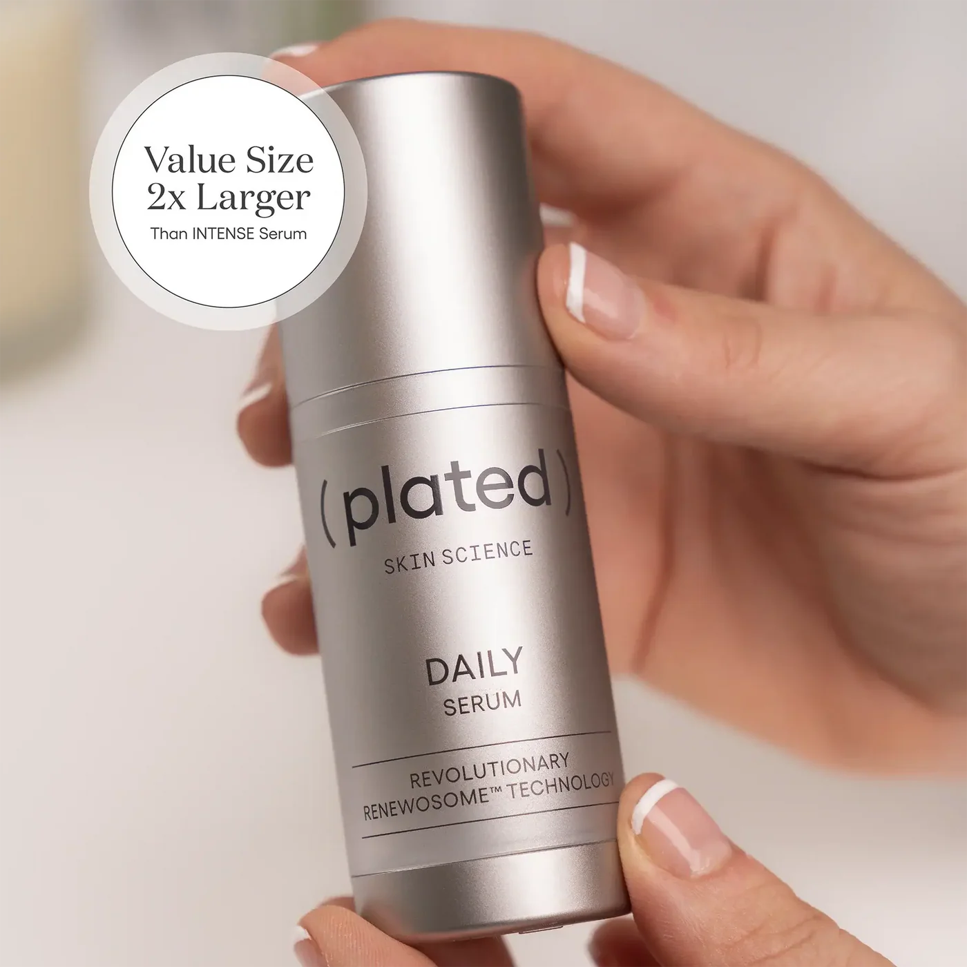 Plated Exosome Daily Serum bottle close-up